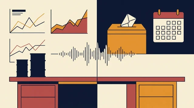 Audio waveform connecting market and ballot symbols