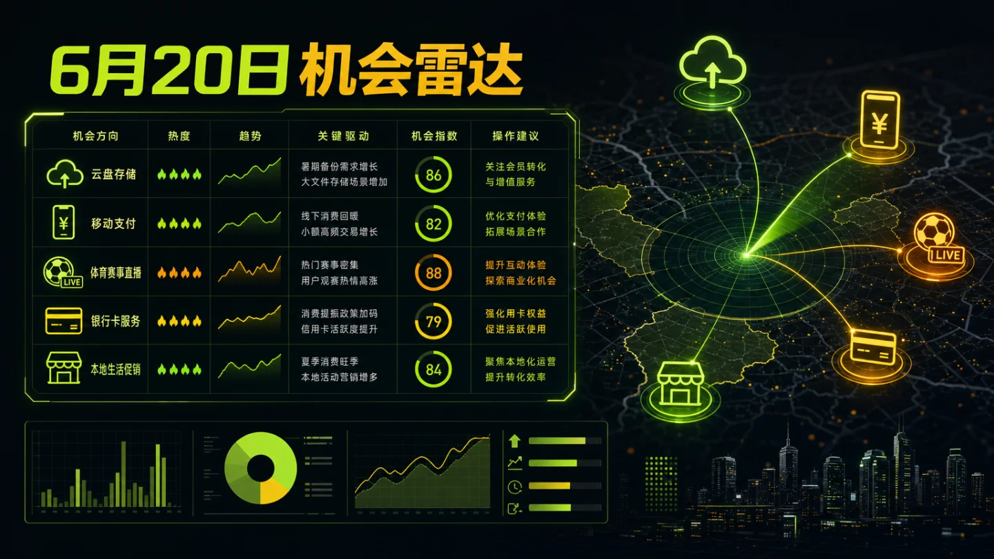6月20日渠道机会雷达:小红书世界杯、网盘矩阵和周六立减金怎么排班