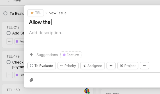 Suggestions dropdown while typing a new issue title