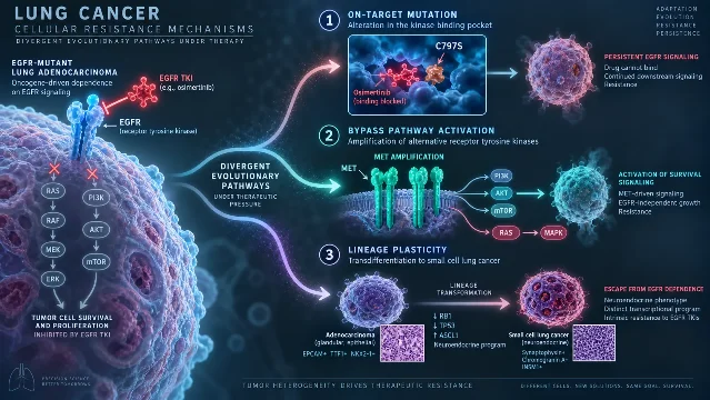 非小细胞肺癌获得性耐药的三大机制示意图