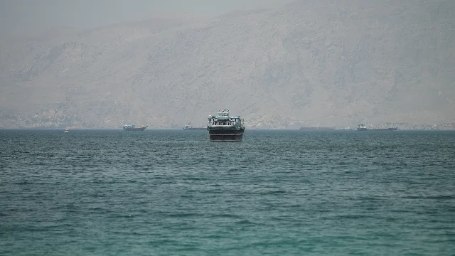 Vessels at the Strait of Hormuz as seen from Musandam, Oman, June 22, 2026