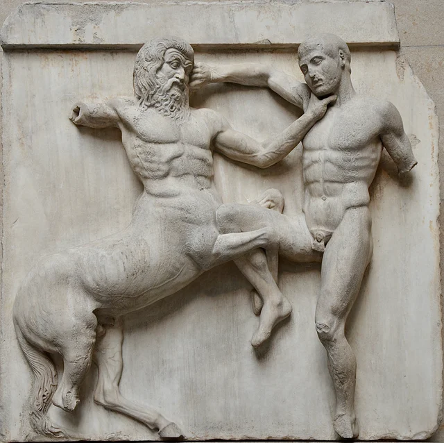 South Metope XXVII: a Lapith and a Centaur locked in combat, c. 447–442 BCE