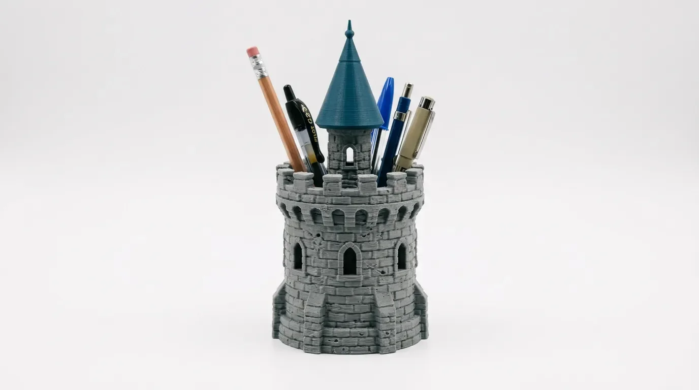 Wizard Tower Pen Holder — CC BY, free STL, D&D desk niche