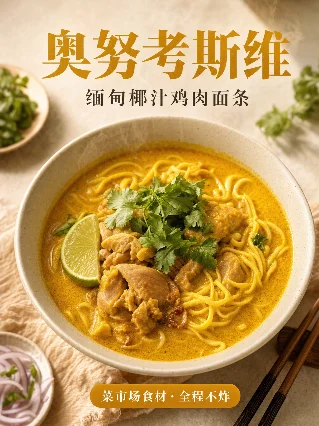 奥努考斯维：缅甸人每天早餐吃的椰汁鸡肉面，中国年轻人几乎没自己做过