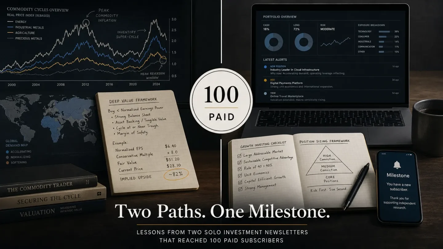 Two Small Investment Substacks Hit 100 Paid—Plus One Honest Near-Miss