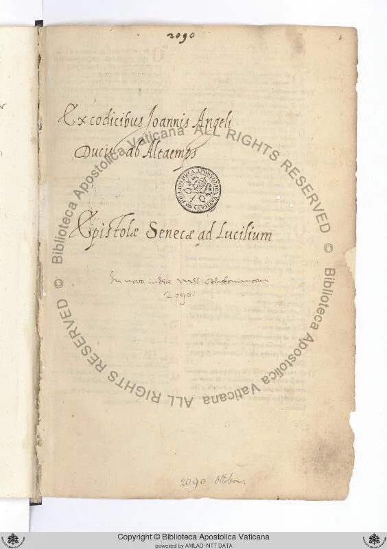 Folio 1r of Ott.lat.2090 — the title page with rubric and ex-libris