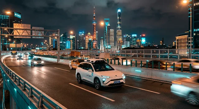 Robotaxi 自动驾驶车辆在中国城市高架道路上运营(AI 生成示意图)