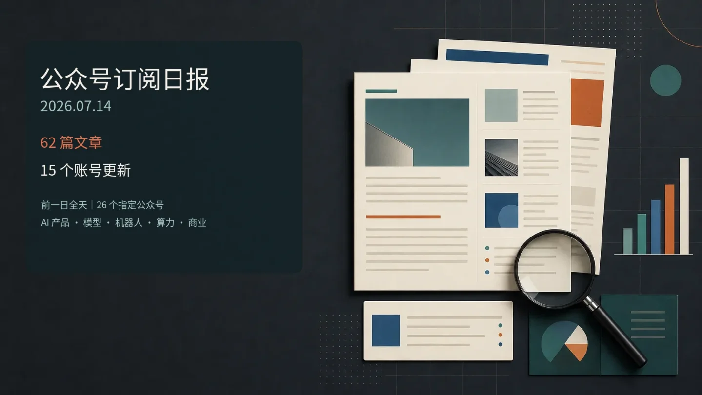 公众号订阅日报|2026-07-14:15 个账号更新,62 篇新文