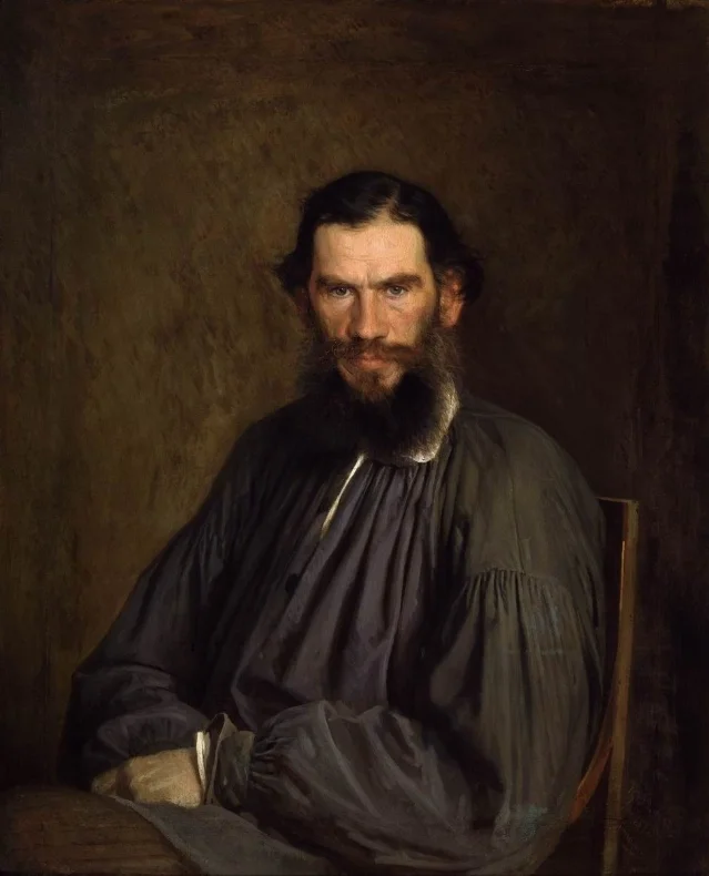 Leo Tolstoy at 45, painted by Ivan Kramskoi in 1873 — the year he began drafting Anna Karenina
