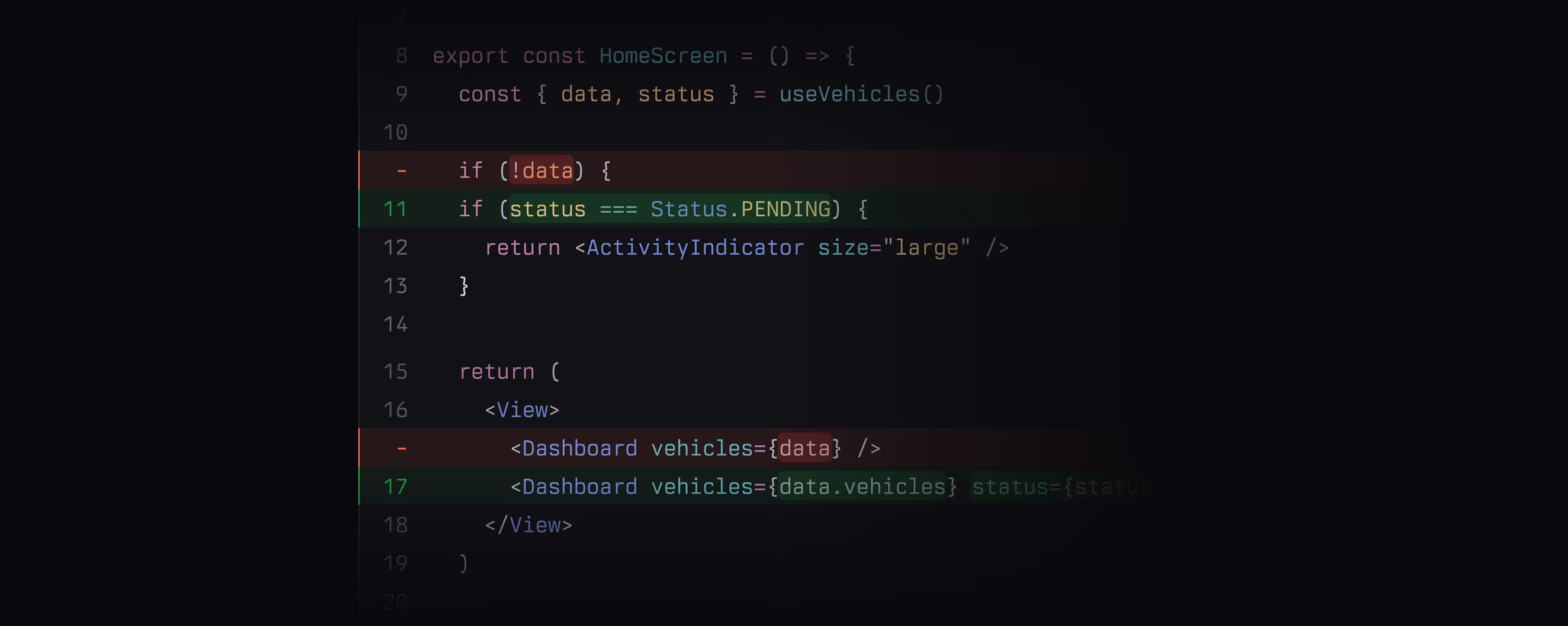 Structural Diff Highlighting comparison — showing the diff before and after filtering out formatting-only changes