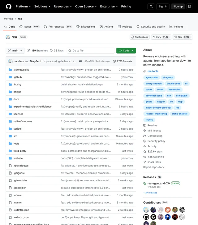 GitHub 上 morluto/rea 的仓库首页