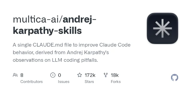 The repo on GitHub: 172k stars, 18k forks, 0 open issues, MIT license