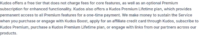 Kudos 服务条款收入段原文