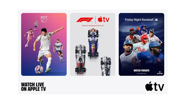Apple TV+ live sports lineup showing MLS, Formula 1 and Friday Night Baseball on T-Mobile Apple TV+ deal