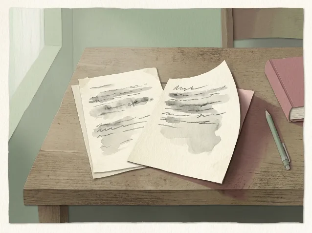 Two draft pages on a quiet library table