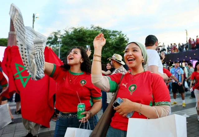 Morocco fans celebrate at a New York watch party