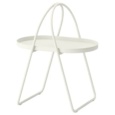 MÅBÄRSSKÅR white oval coffee table with built-in loop handle — powder-coated steel construction, white background