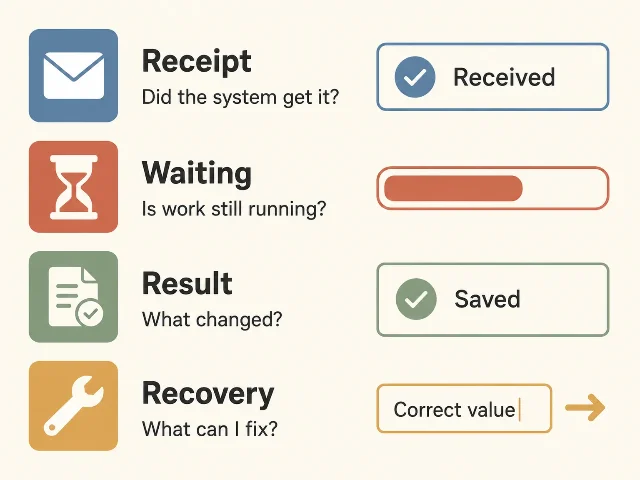 Receipt, waiting, result, and recovery feedback answer four different user questions