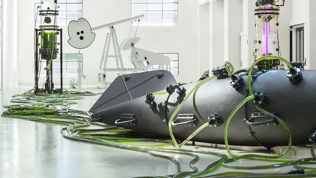 METABOLICA uses algae, tubing and reactor-like sculpture as one system
