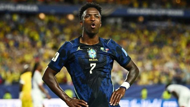 Vinicius Jr celebrates against Haiti