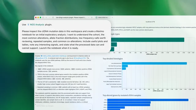 GPT-Rosalind NGS Analysis 插件工作界面截图,展示 ctDNA 突变数据分析
