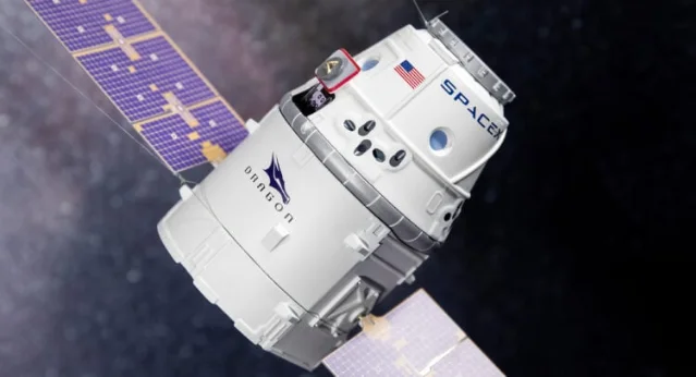SpaceX Dragon capsule in orbit with solar panels deployed
