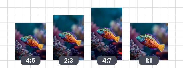 Midjourney aspect ratio examples grid — five ratios from 1:1 to 9:16 side by side