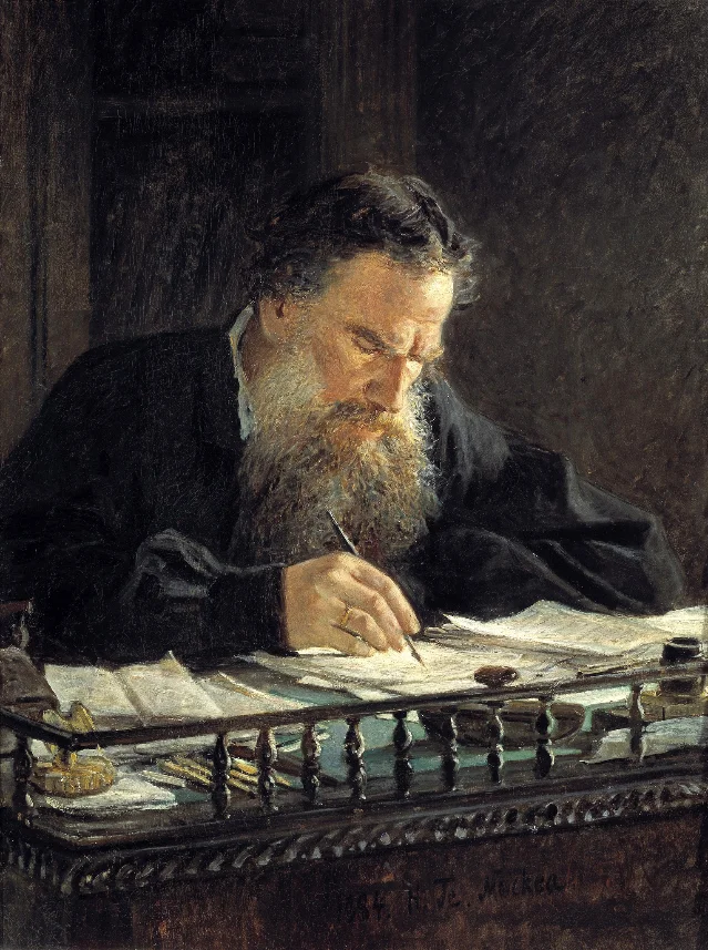 Tolstoy at his writing desk, painted by Nikolai Ge, c. 1884