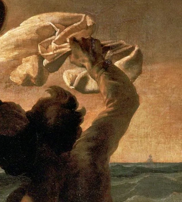 Detail: Jean Charles at the apex of the composition, waving toward the *Argus*