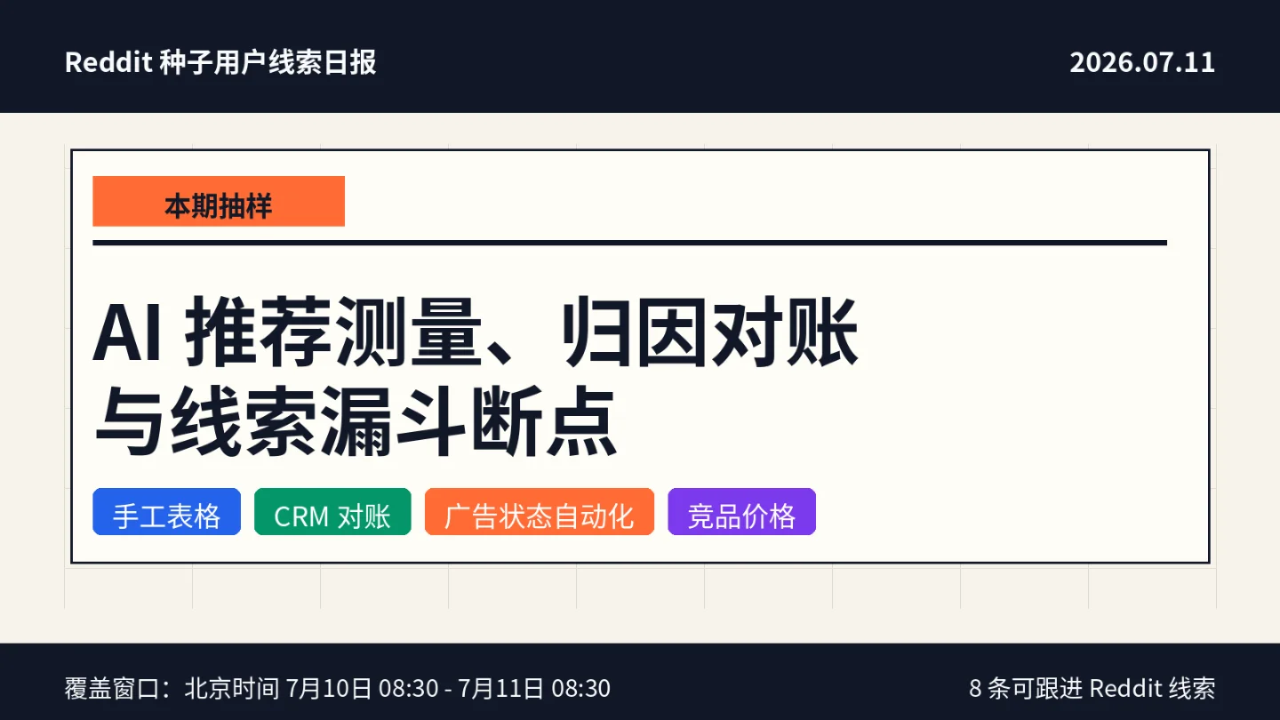Reddit 种子用户线索抽样:AI 推荐测量、归因对账与线索漏斗