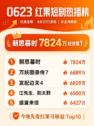 🔥0623短剧日榜（红果主榜）：『朝思暮时』7824万连冠，『发配边关』四季仍在榜