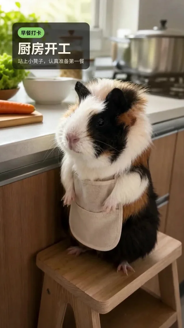 厨房早餐：三花荷兰猪认真做早饭