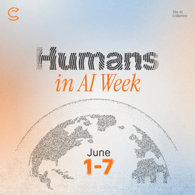 Humans in AI Week global event poster — a dotted globe design with orange accents, June 1–7