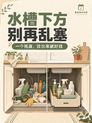 水槽下方别再乱塞，一个托盘拉出来就好找