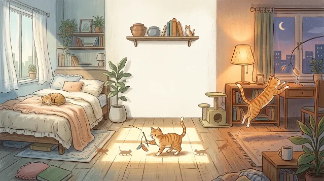 从清晨到夜晚的猫的一天
