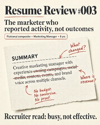 Resume Review #003 — The Marketer Who Reported Activity, Not Outcomes