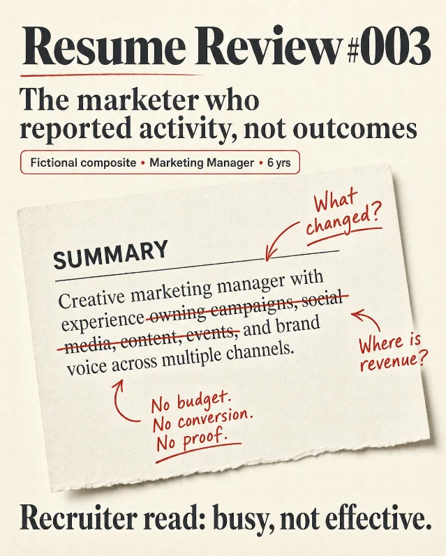 Resume Review #003 — The Marketer Who Reported Activity, Not Outcomes