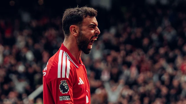 Bruno Fernandes celebrates equalling the Premier League single-season assist record