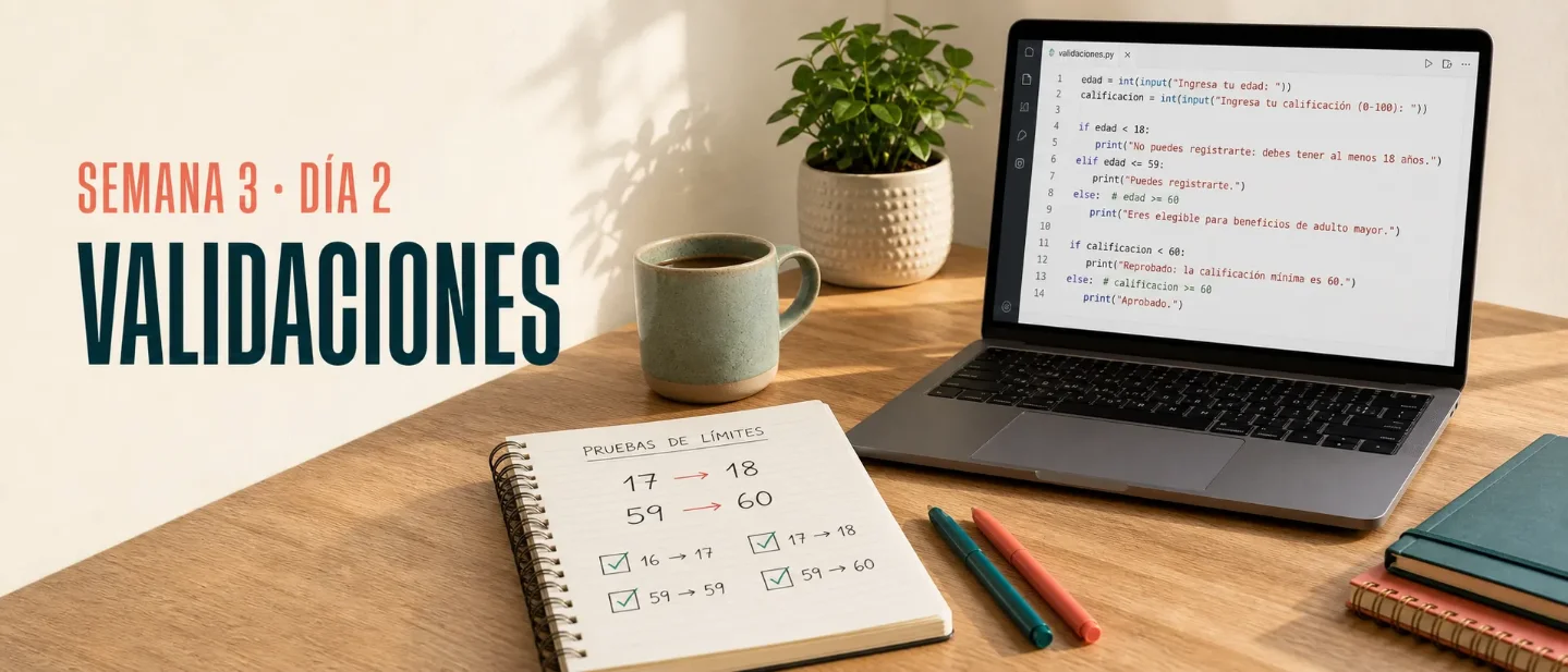 Semana 3 · Día 2: Práctica con edades, notas y validaciones
