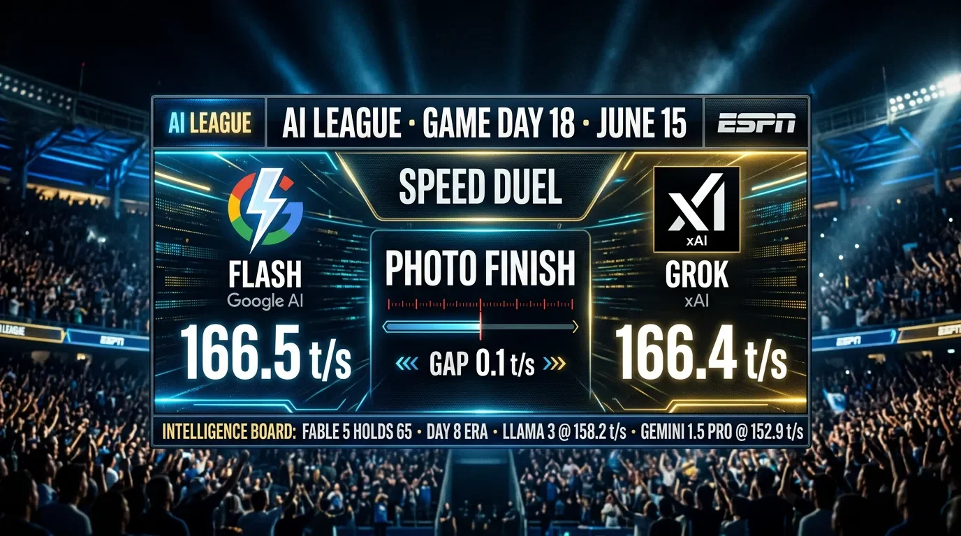 AI League — Game Day 18: Flash and Grok Separated by 0.1 t/s in the Closest Speed Finish of the Season