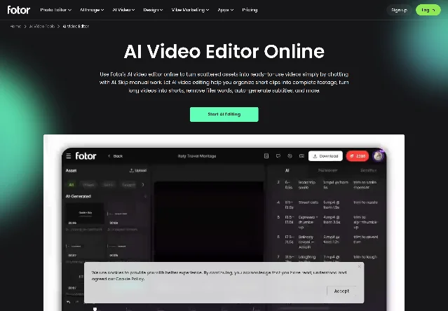 Fotor 官方 AI Video Editor 页面