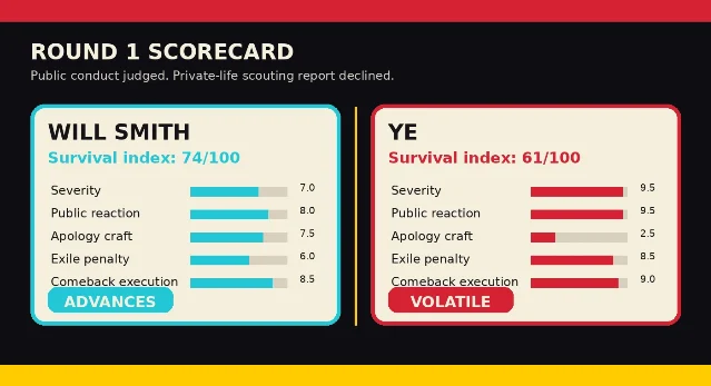 Round 1 scorecard comparing Will Smith and Ye