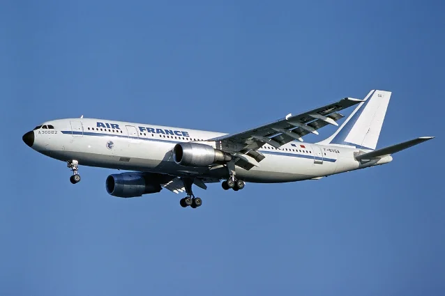 Air France A300B2-101 on approach, one of the original aircraft delivered in 1974