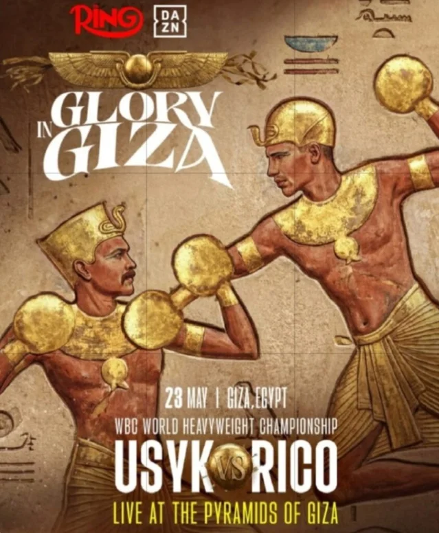 Glory in Giza official poster — Usyk vs. Verhoeven, WBC heavyweight title, May 23, Pyramids of Giza