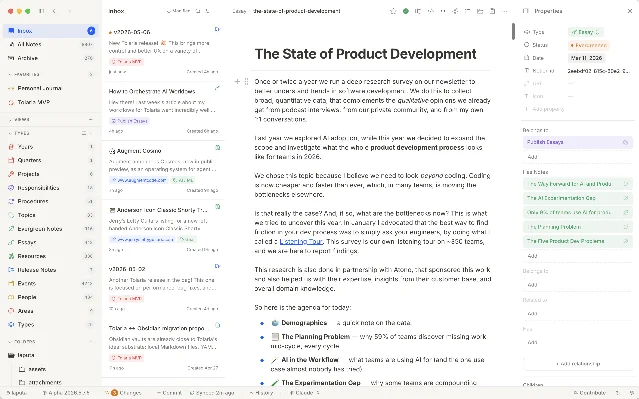 Tolaria desktop app in light mode — showing file browser, block editor, and properties panel