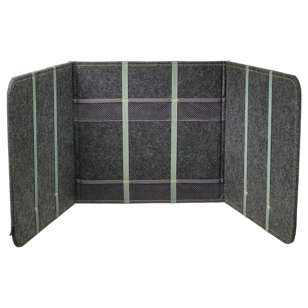 ÖVNING dark grey polyester felt three-panel desk divider with storage pockets