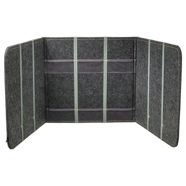 ÖVNING dark grey polyester felt three-panel desk divider with storage pockets
