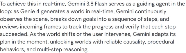 官方博客关于引导代理的那一段英文原文:Gemini 3.8 Flash serves as a guiding agent in the loop,随后说明它拆解目标、逐帧检查、确认每一步是否成功