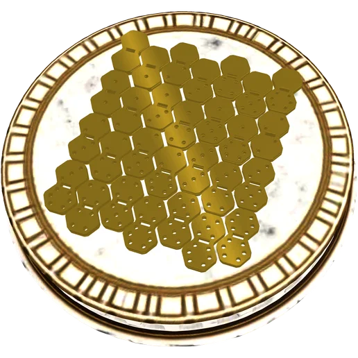 Angled view of the complete Hexa Dominoes tile set arranged in a diamond honeycomb pattern