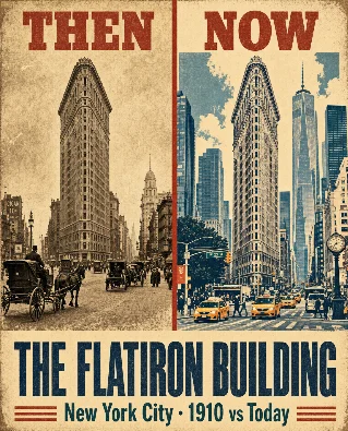 Then & Now: The Flatiron Building — New York City, 1910 vs Today